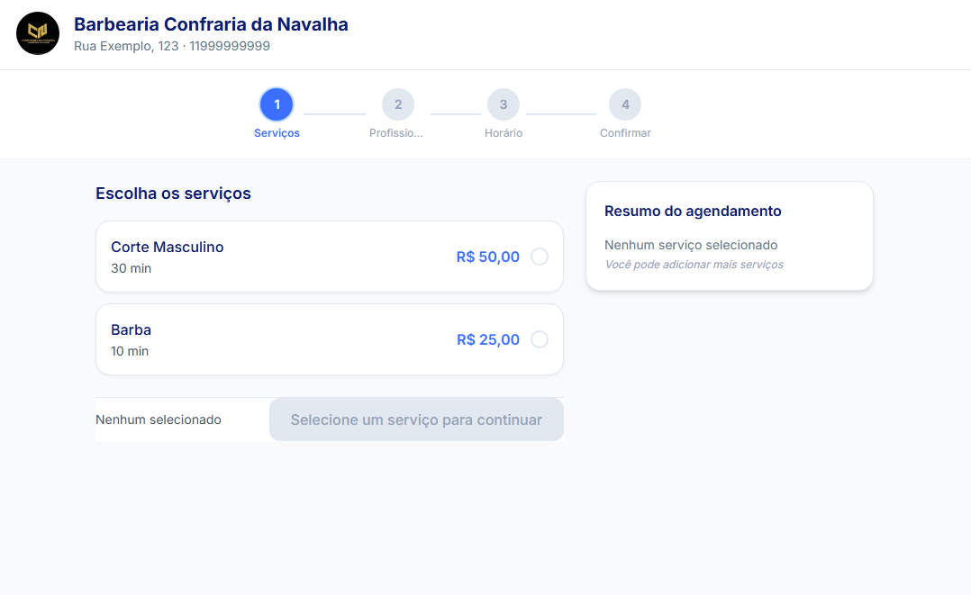 Agendamento — passo 1